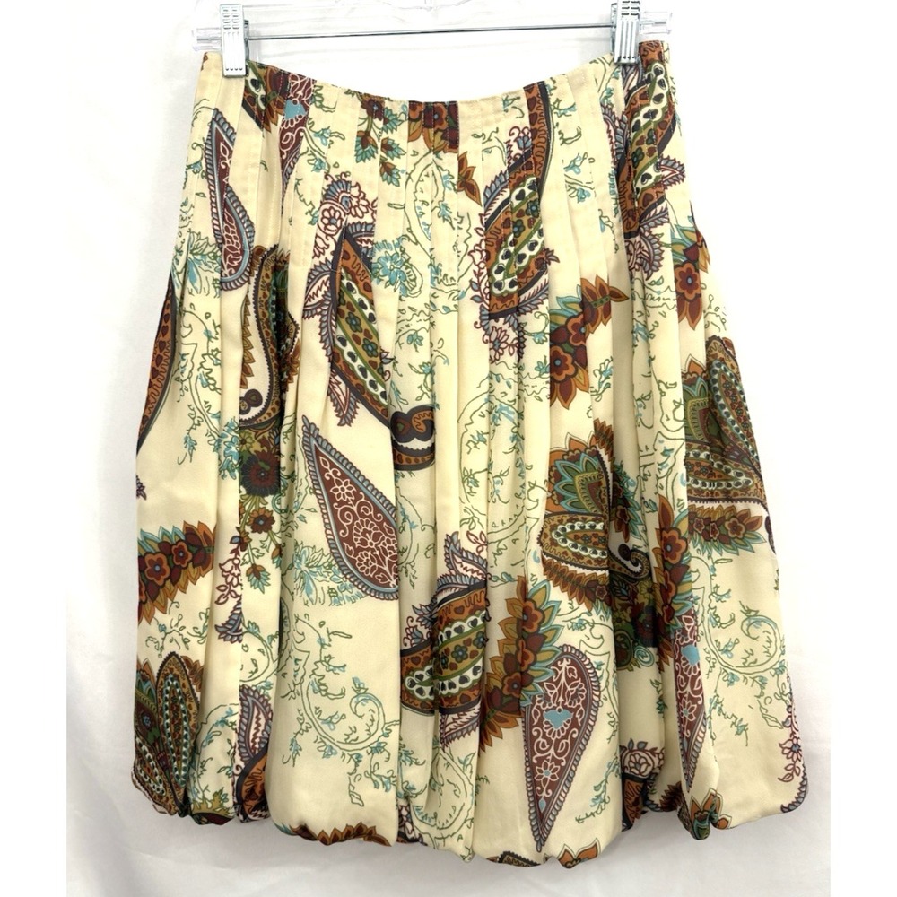 KAY UNGER 100% Silk Floral Paisley Skirt Bubble Hem Womens Size 4 **Flaws**